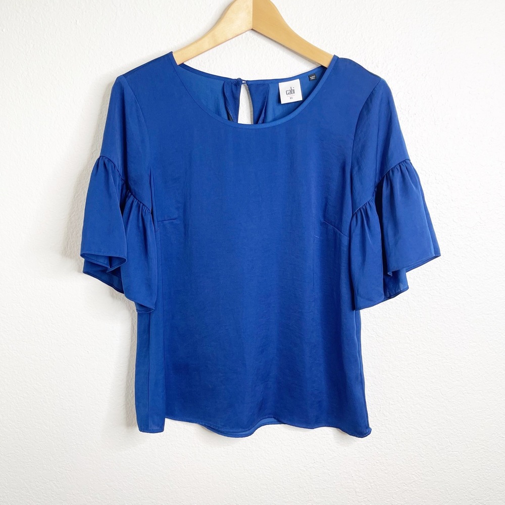 cabi Cobalt Blue Bell Flutter Sleeve Keyhole Blouse Top XS Style 5526